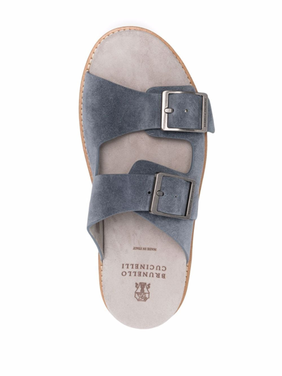 Shop Brunello Cucinelli Buckle-fastening Suede Slides In Grey