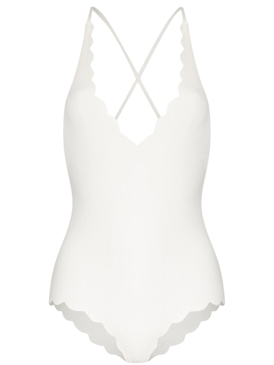 Shop Marysia North Scalloped-edge Swimsuit In White