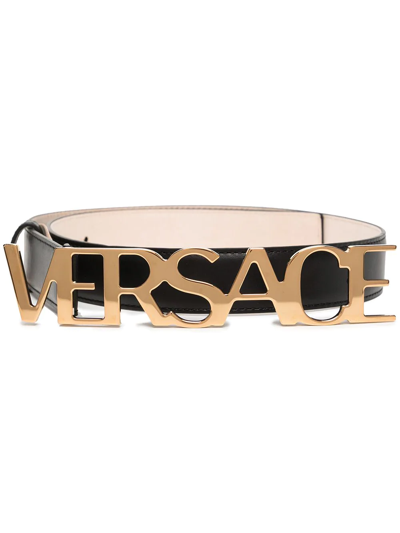 Shop Versace Black Logo Buckle Belt