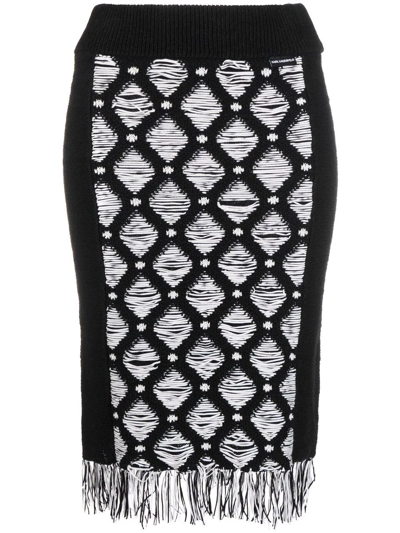 Karl Lagerfeld Bouclé-knit Midi Skirt In Black