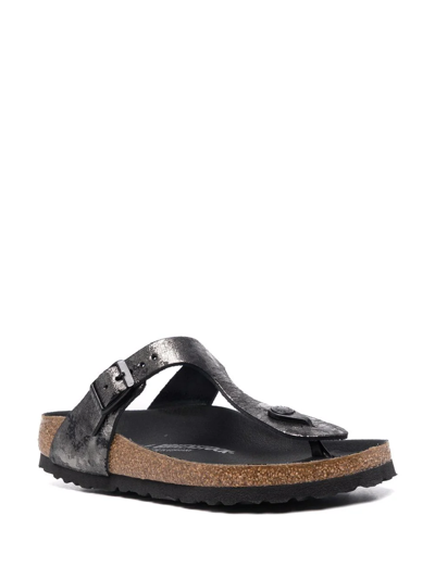 Shop Birkenstock Gizeh Cracked-effect Flip Flops In Black