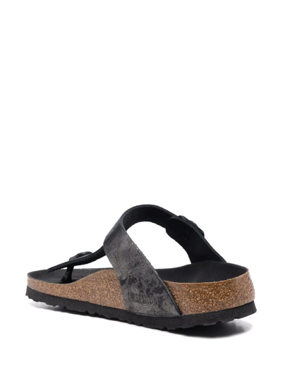 Shop Birkenstock Gizeh Cracked-effect Flip Flops In Black