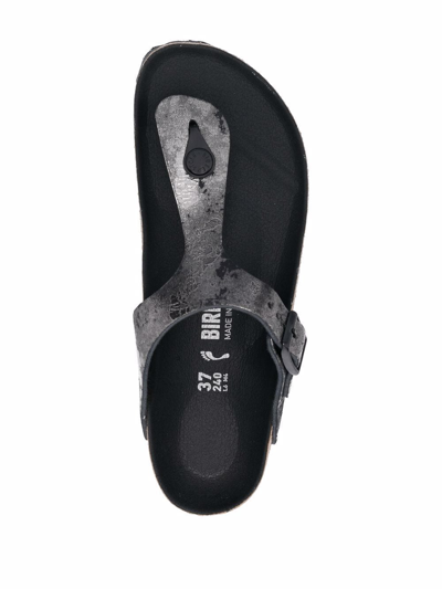 Shop Birkenstock Gizeh Cracked-effect Flip Flops In Black