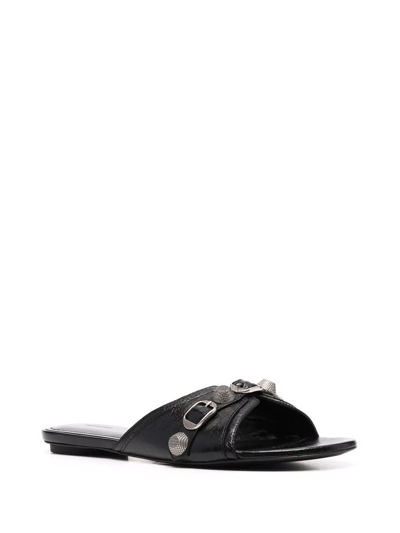 Shop Balenciaga Cagole Leather Sandals In Black