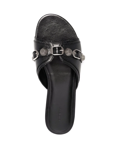 Shop Balenciaga Cagole Leather Sandals In Black