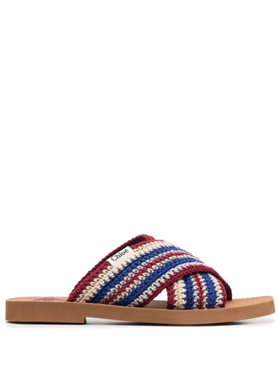 Shop Chloé Woody Crossover-strap Sliders In Blue