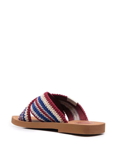 Chloé Multicolor Crochet Woody Flat Sandals In Blue