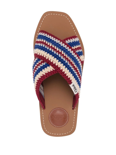 Chloé Multicolor Crochet Woody Flat Sandals In Blue