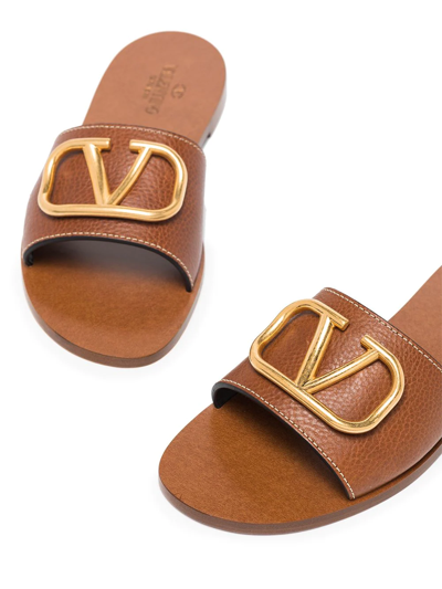 Shop Valentino Vlogo Leather Sandals In Brown