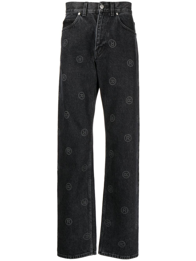 Shop Martine Rose Logo-print Straight-leg Jeans In Black