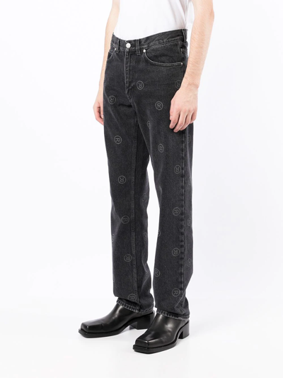 Shop Martine Rose Logo-print Straight-leg Jeans In Black
