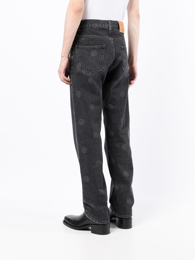 Shop Martine Rose Logo-print Straight-leg Jeans In Black