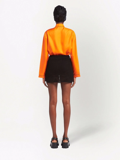 Shop Prada Openwork Cotton Miniskirt In Black