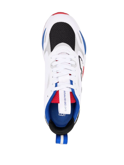 Shop Ea7 Logo Embossed Sneakers In White