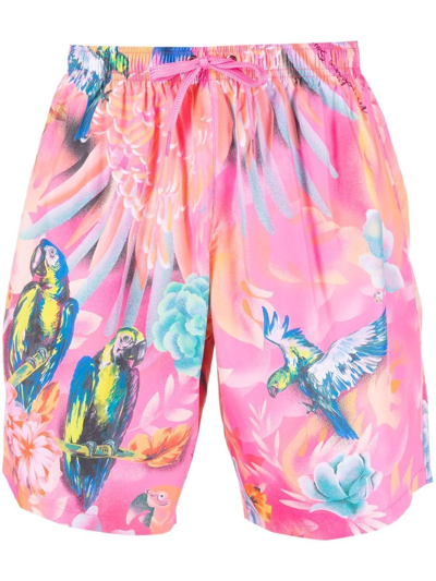 Shop Moschino Parrot-print Swim Shorts In Pink
