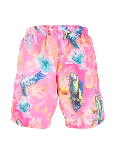Shop Moschino Parrot-print Swim Shorts In Pink