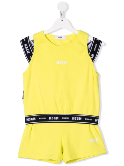 Shop Msgm Teen Logo-tape Trimmed Tracksuit In Yellow