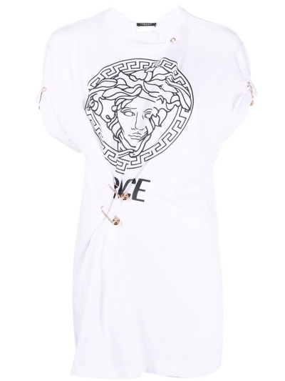 Shop Versace Medusa Head Gathered T-shirt In White