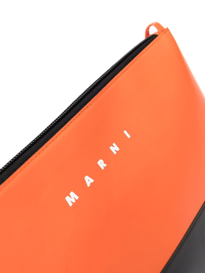 Shop Marni Tribeca Logo-print Clutch Bag In Black