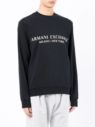 Shop Armani Exchange Logo-print Cotton Sweatshirt In Blue