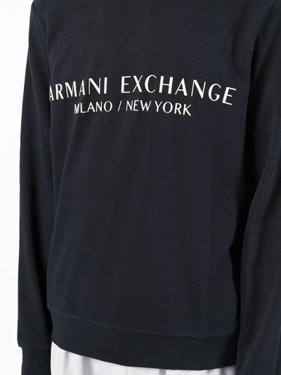 Shop Armani Exchange Logo-print Cotton Sweatshirt In Blue