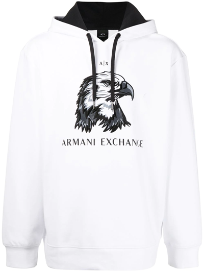 Armani Exchange Eagle Logo print Hoodie In White ModeSens
