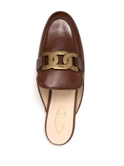 Shop Tod's Chain-detail Mules In Brown