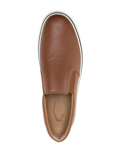 Shop Tod's Slip-on Leather Sneakers In Brown