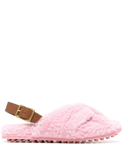 Tod's Slingback Shearling Sandals In Pink