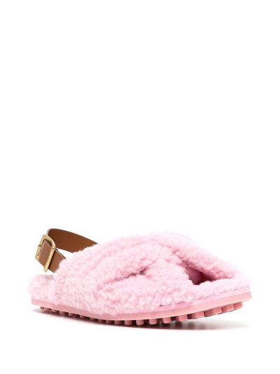 Tod's Slingback Shearling Sandals In Pink