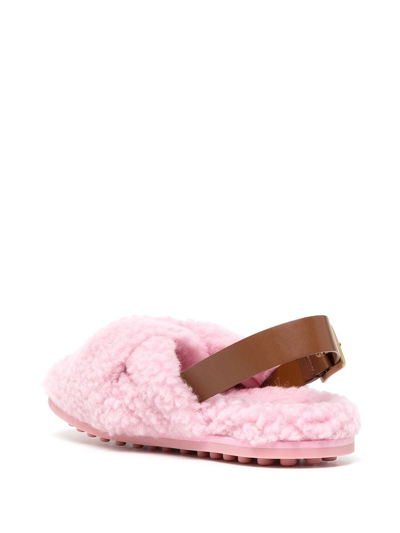 Tod's Slingback Shearling Sandals In Pink