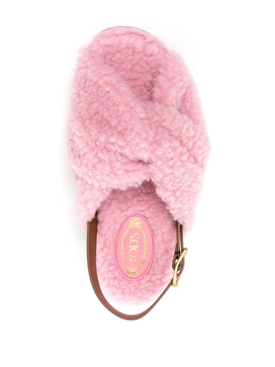 Shop Tod's Slingback Shearling Sandals In Pink