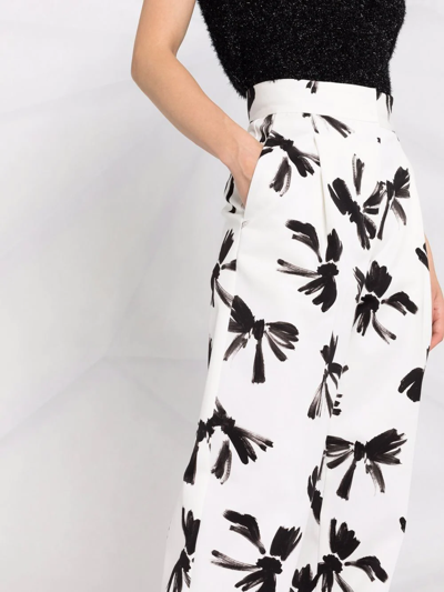 Shop Msgm Bow-print Straight Tailored Trousers In White