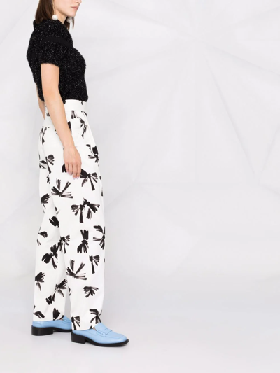 Shop Msgm Bow-print Straight Tailored Trousers In White