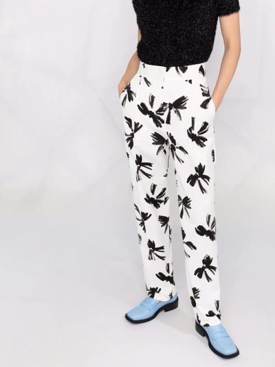 Msgm Bow-print Straight Tailored Trousers In White