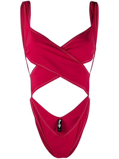 Shop Reina Olga Exotica Cross-strap Swimsuit In Red