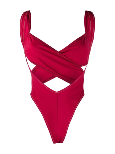 Shop Reina Olga Exotica Cross-strap Swimsuit In Red
