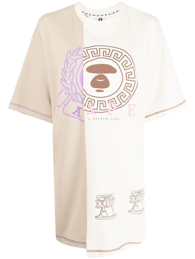 Shop Aape By A Bathing Ape Logo-print T-shirt Dress In Brown