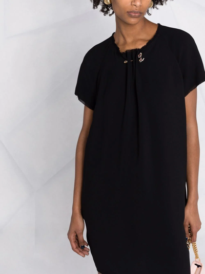 Shop Lanvin Gathered-detail Short-sleeve Dress In Black