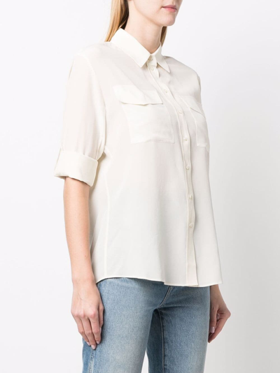 Shop Hugo Boss Short-sleeve Silk Shirt In Neutrals