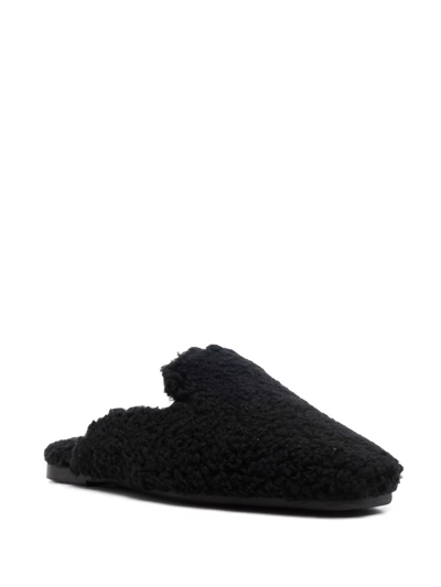 Shop Hugo Boss Faux-shearling Design Slippers In Black