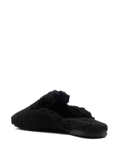 Shop Hugo Boss Faux-shearling Design Slippers In Black