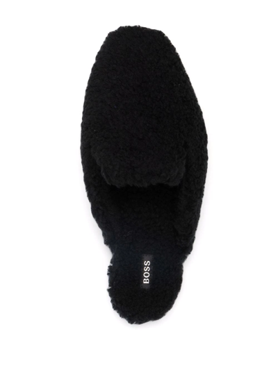 Shop Hugo Boss Faux-shearling Design Slippers In Black