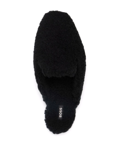 Hugo Boss Faux-shearling Design Slippers In Black
