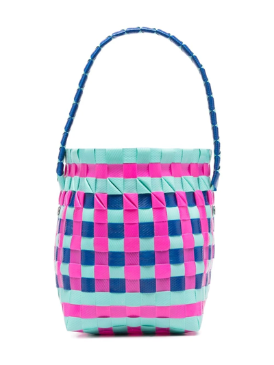 Shop Marni Woven Colour-block Shoulder Bag In Blue