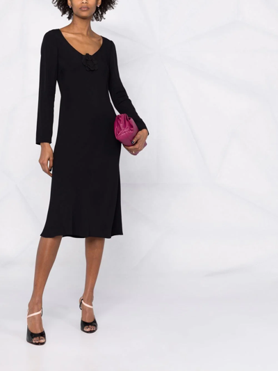 Shop Valentino Rose Applique Midi Dress In Black