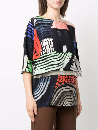 Shop Daniela Gregis Abstract-print Silk Blouse In Black