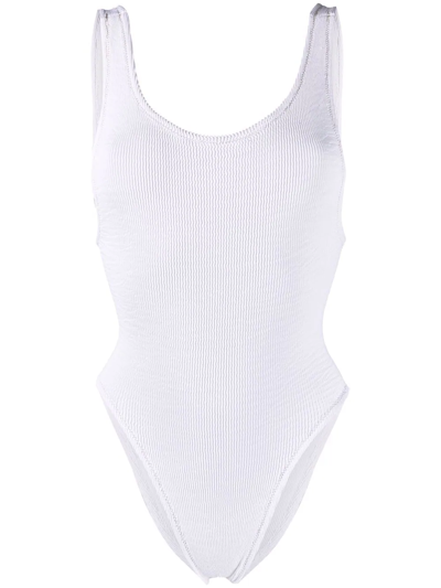 Shop Reina Olga Ruby Ribbed High-rise Swimsuit In White