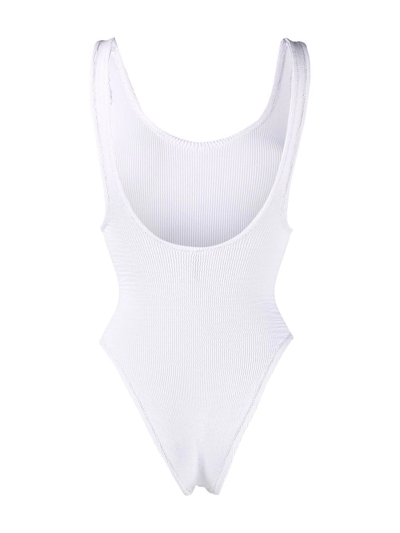 Shop Reina Olga Ruby Ribbed High-rise Swimsuit In White