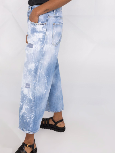 Dsquared2 Distressed Paint-splattered Wide-leg Jeans In Blue
